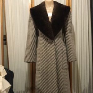 Trigere Wool Dress Coat with Fur Collar/small
